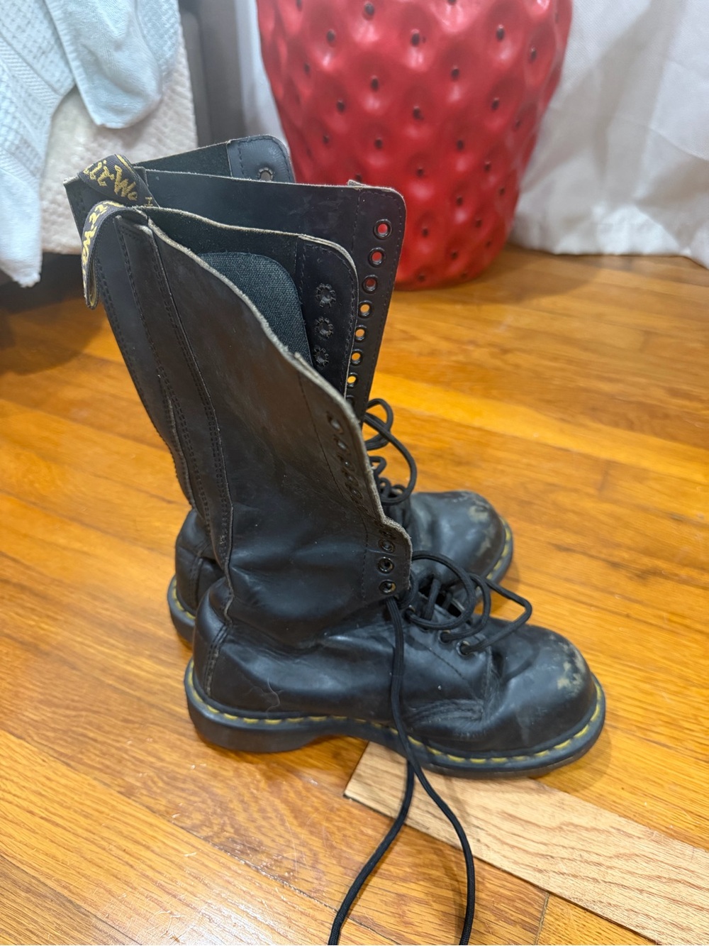 Vintage Dr. Martens Black Lace-Up Women's Tall Leather Combat Boots Adult